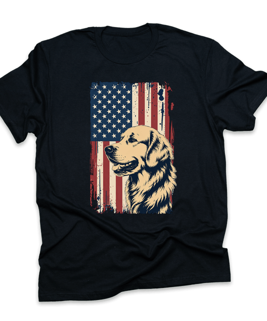 Golden Retriever with Flag