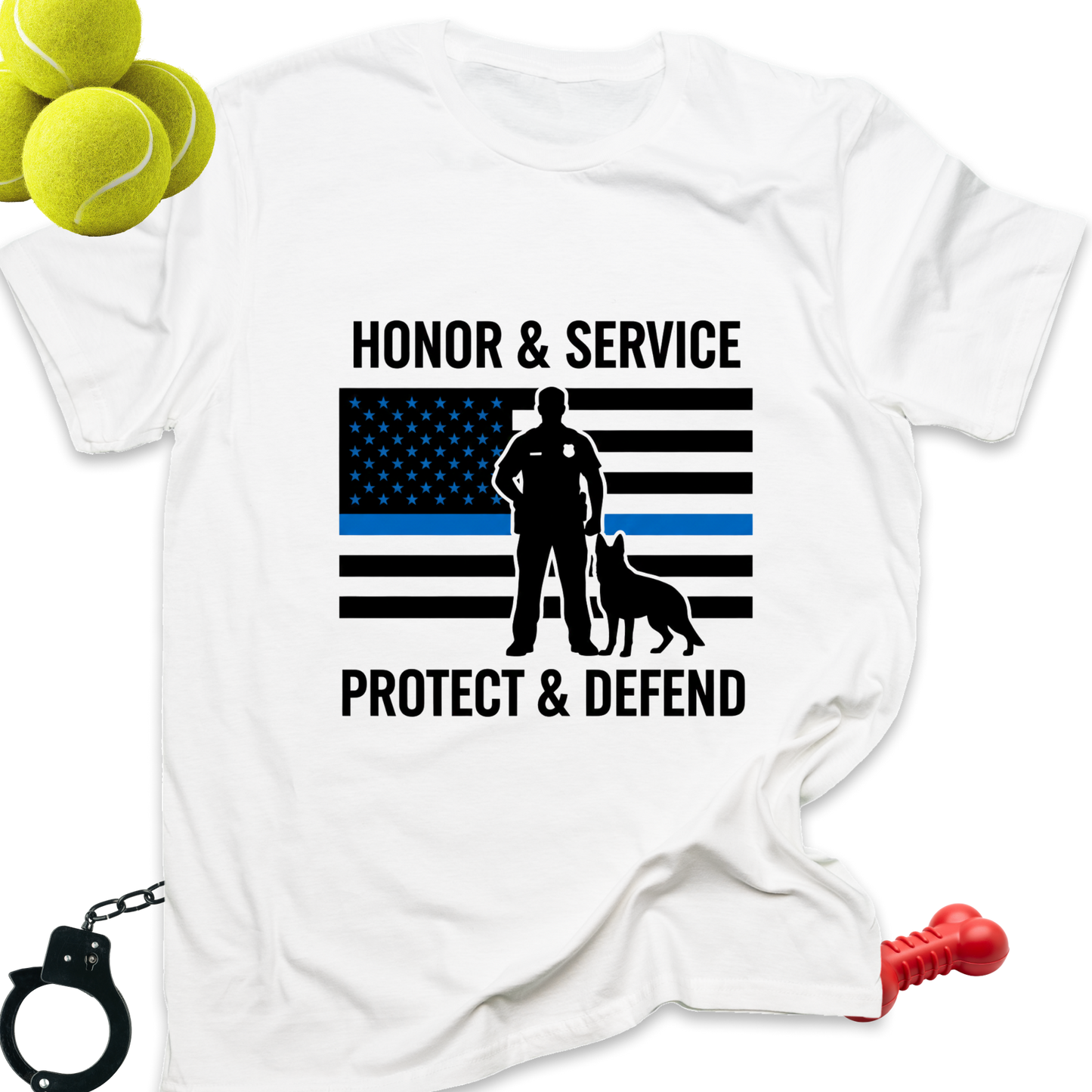 Honor & Service Police K-9 T-Shirt — Thin Blue Line Protect & Defend Tee
