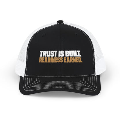 Trust Is Built. Readiness Earned. — Belgian Malinois Embroidered Trucker Hat