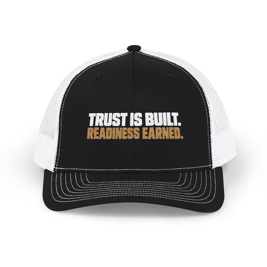 Trust Is Built. Readiness Earned. — Belgian Malinois Embroidered Trucker Hat