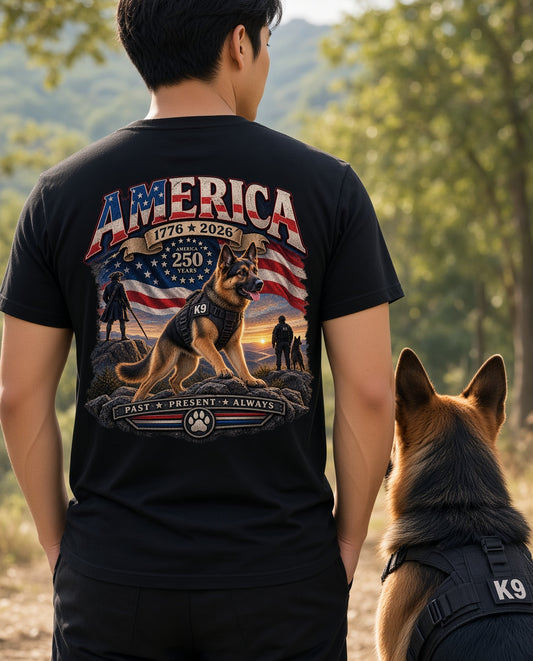 America 1776–2026 Working K9 — German Shepherd T-Shirt