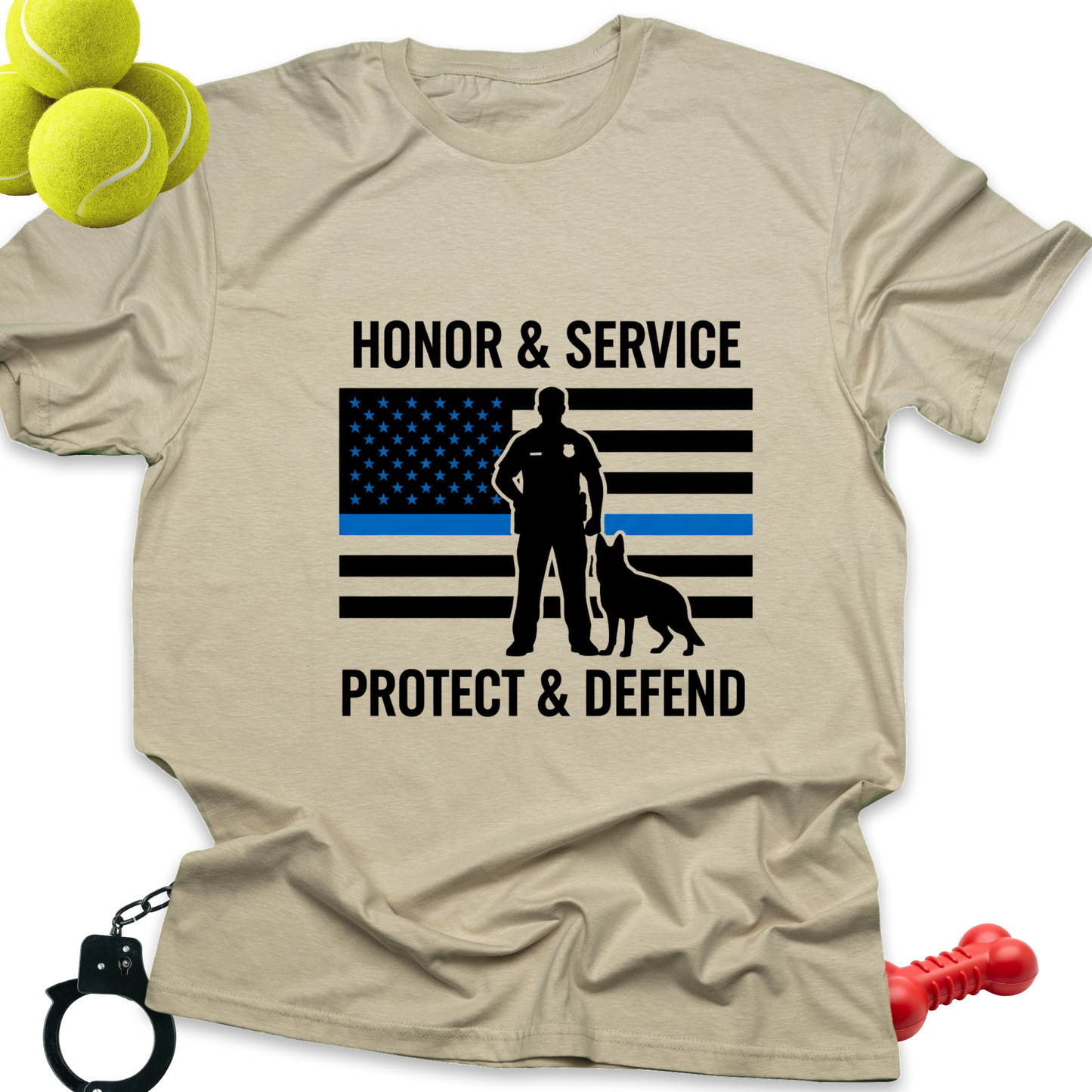 Honor & Service Police K-9 T-Shirt — Thin Blue Line Protect & Defend Tee