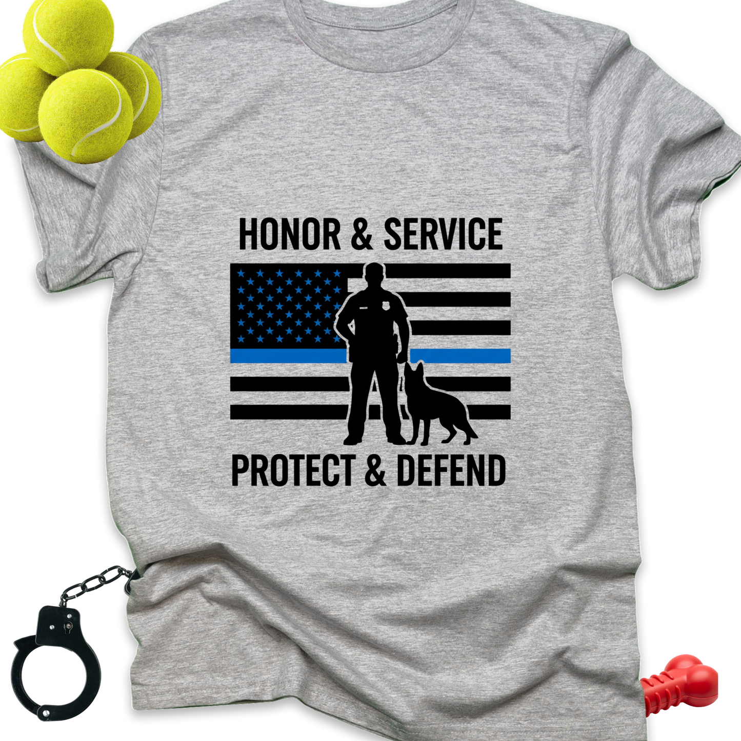 Honor & Service Police K-9 T-Shirt — Thin Blue Line Protect & Defend Tee