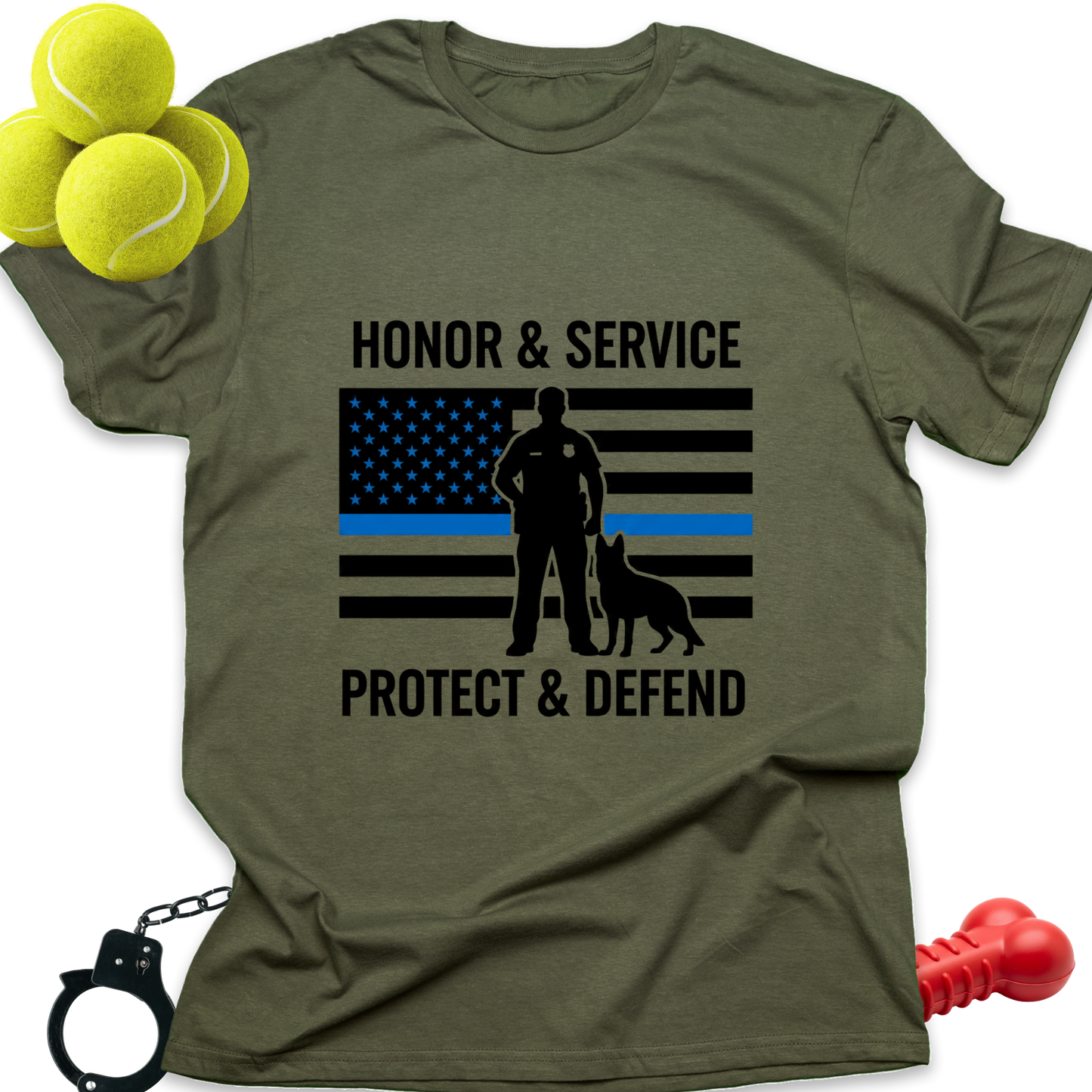 Honor & Service Police K-9 T-Shirt — Thin Blue Line Protect & Defend Tee
