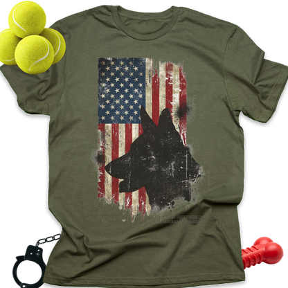 American Flag German Shepherd T-Shirt — Patriotic Military K9 Tee