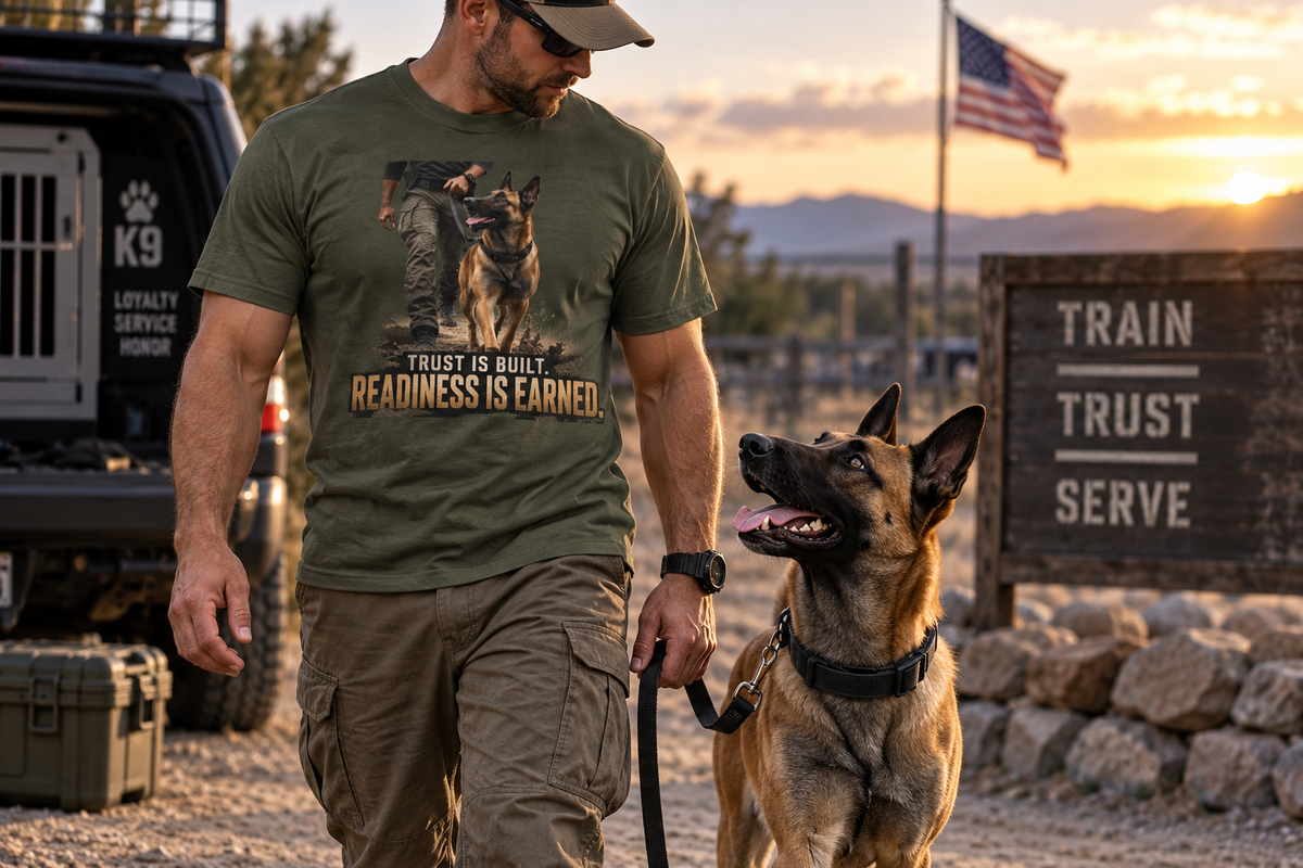 Trust Is Built. Readiness Is Earned. — Belgian Malinois Working K9 T-Shirt
