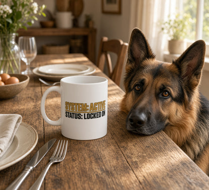 System Active — Status Locked On — German Shepherd Working K9 11 oz Mug