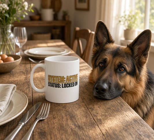 System Active — Status Locked On — German Shepherd Working K9 11 oz Mug