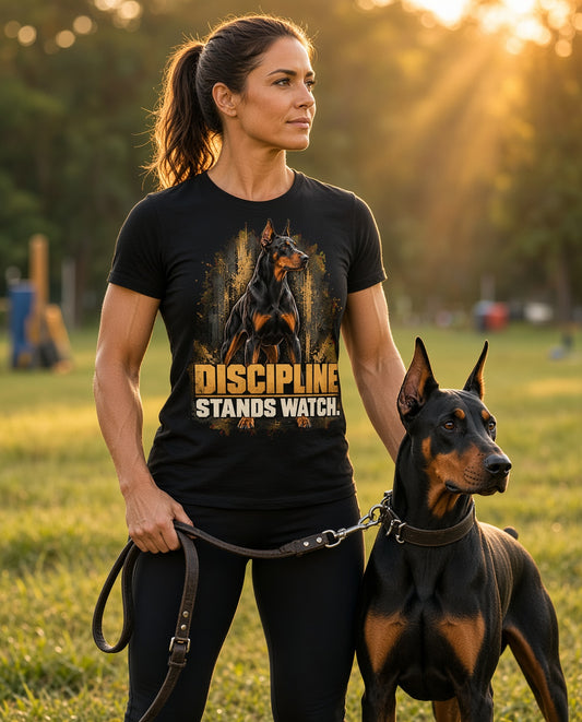 Discipline Stands Watch — Doberman Working K9 T-Shirt